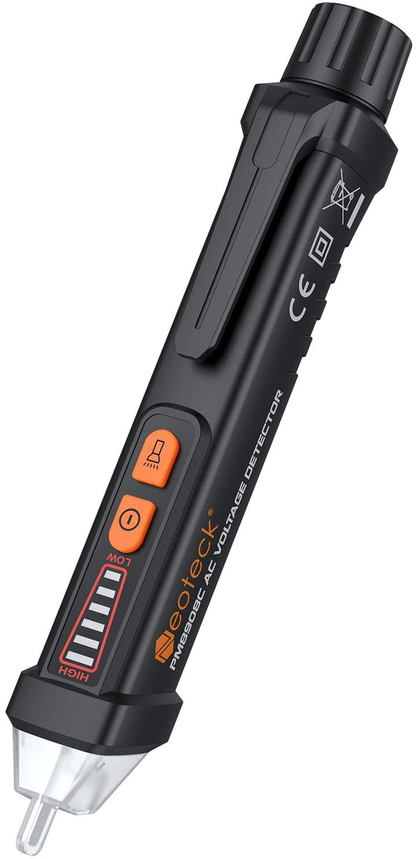 Neoteck 12-1000V AC Non-Contact Voltage Tester Detector with Led Flashlight Buzzer Alarm Live/Null Wire Judgment- Black