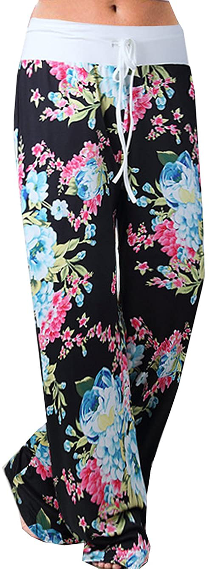 Women's Comfy Stretch Drawstring Palazzo Wide Leg Lounge Pants