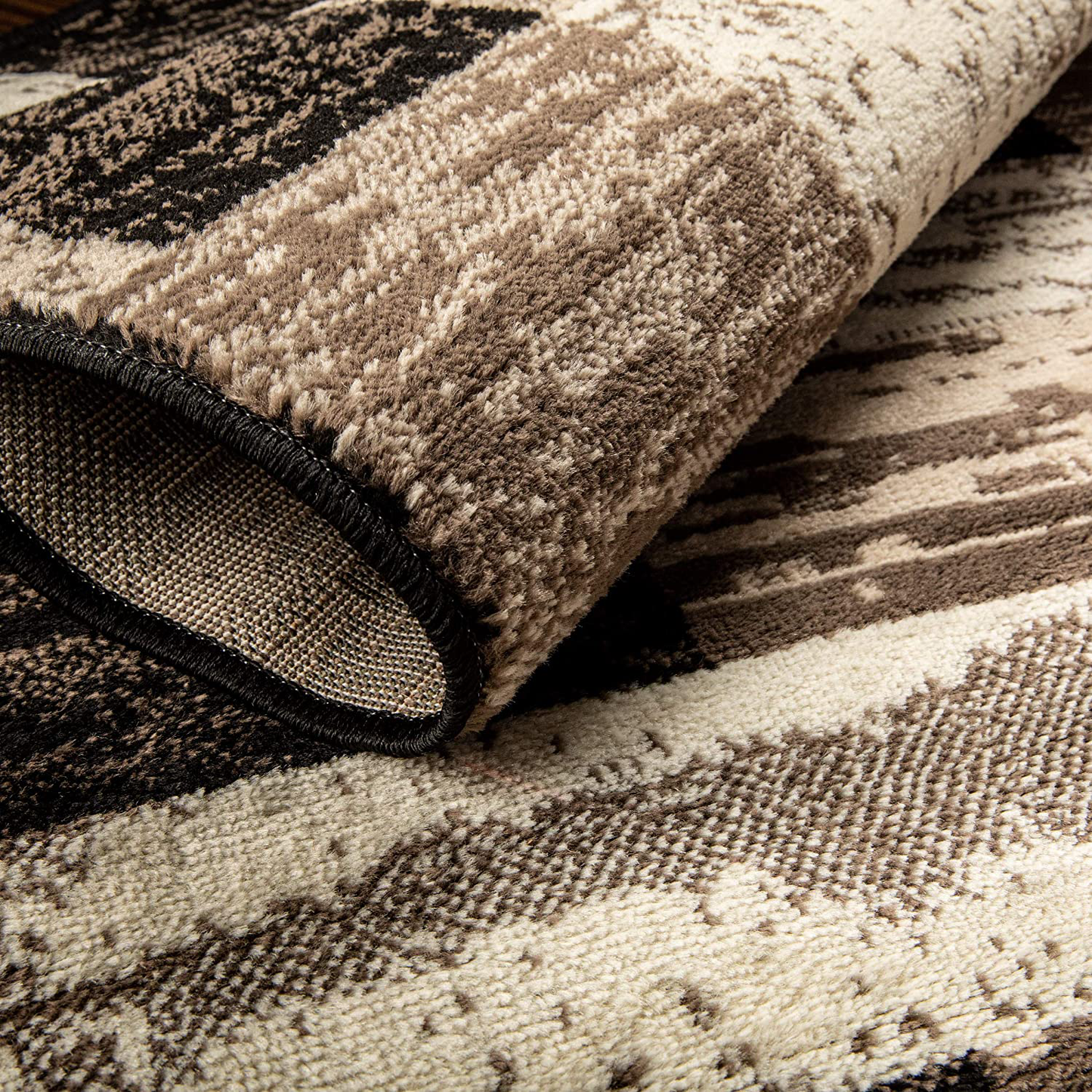 SUPERIOR Rockwood Modern Geometric Patchwork Polypropylene Indoor Area Rug or Runner with Jute Backing, 3' X 5', Slate