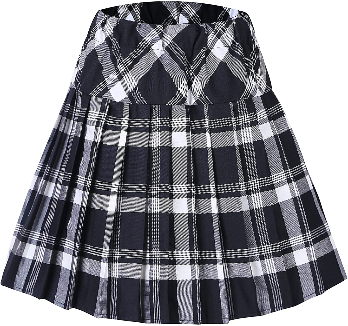 Women's Elastic Waist Plaid Pleated Skirt Tartan Skater School Uniform Mini Skirts