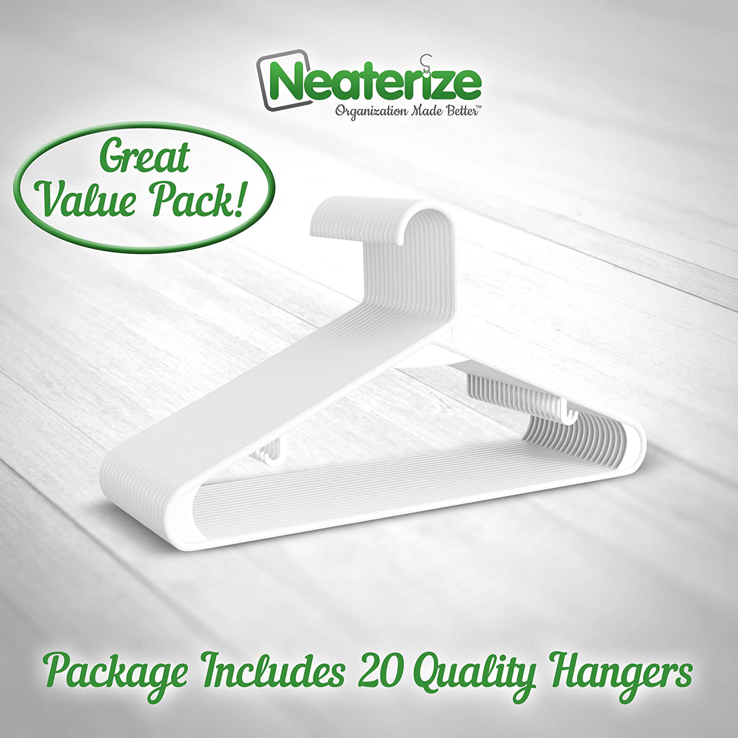 Plastic Clothes Hangers (20, 40, & 60 Packs) Heavy Duty Durable Coat and Clothes Hangers | Vibrant Color Hangers | Lightweight Space Saving Laundry Hangers (20 Pack - White)