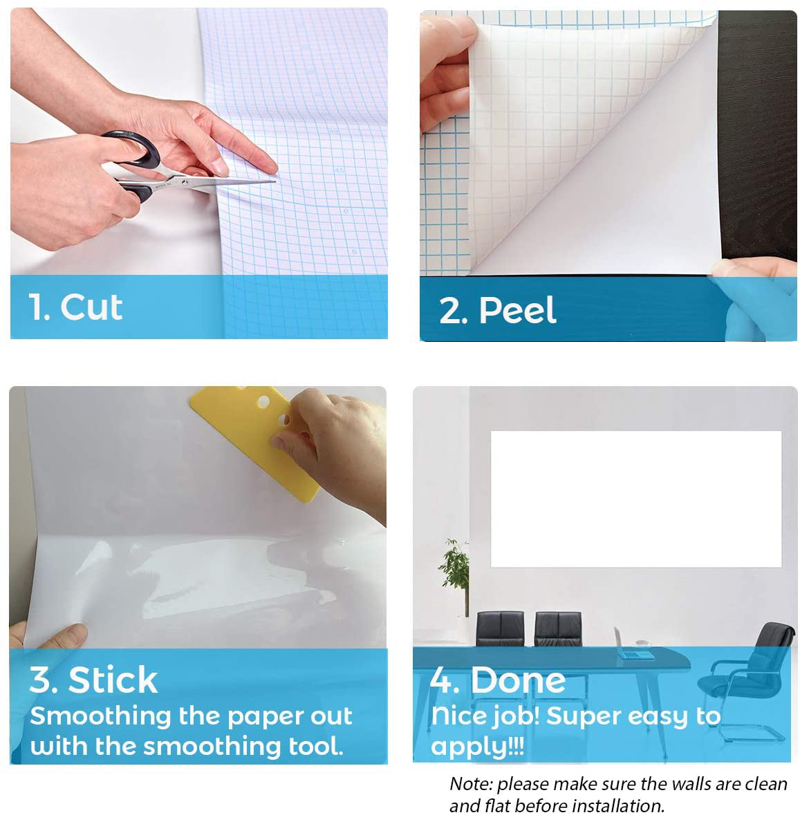 Dry Erase Board Sticker for Wall Whiteboard Sticker Peel and Stick Office Board Stick on Whiteboard Self Stick Removable Wallpaper Homeworking Office Home Fridge 17.5x78.7 Inches (45x200cm)