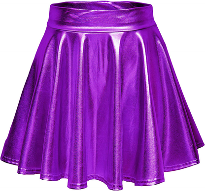 Urban CoCo Women's Shiny Flared Pleated Mini Skater Skirt