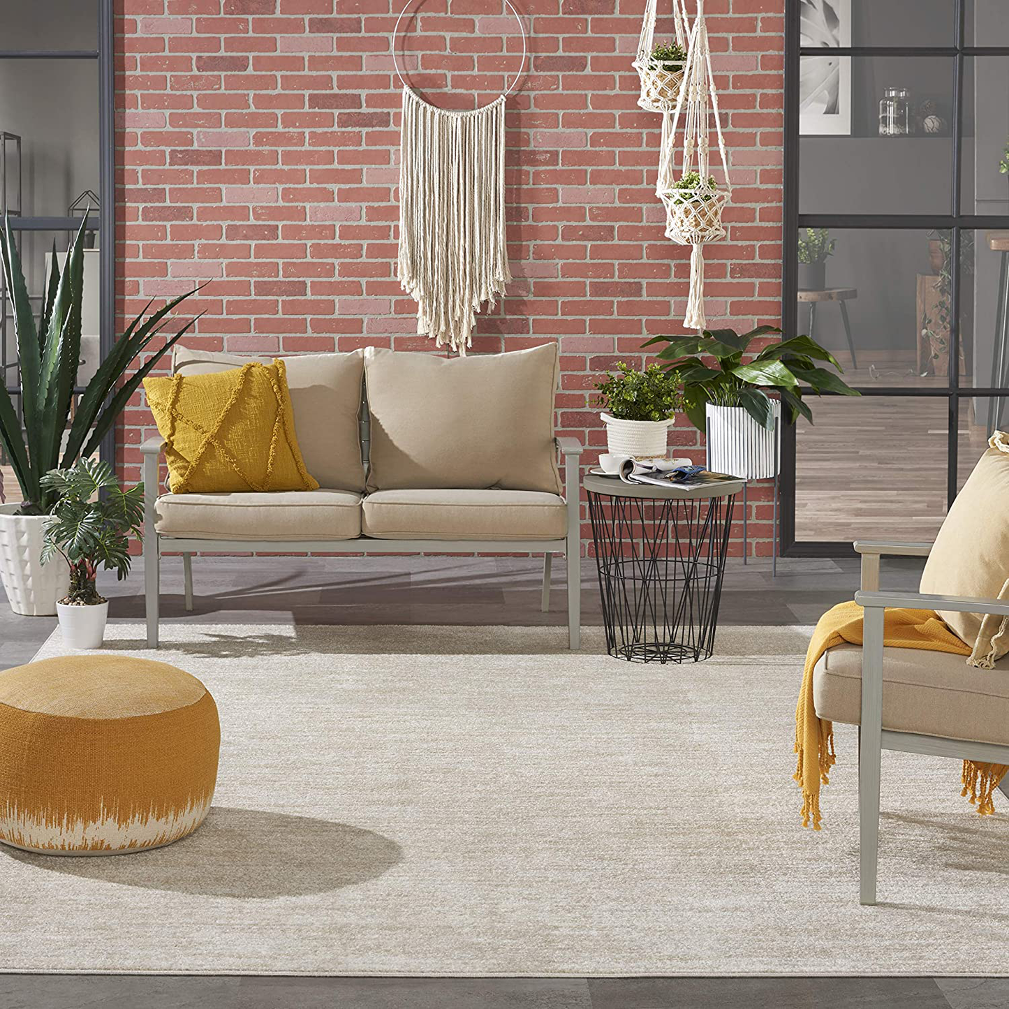 Nourison Essentials Solid Contemporary Yellow 4' Round Area Rug , 4' X Round