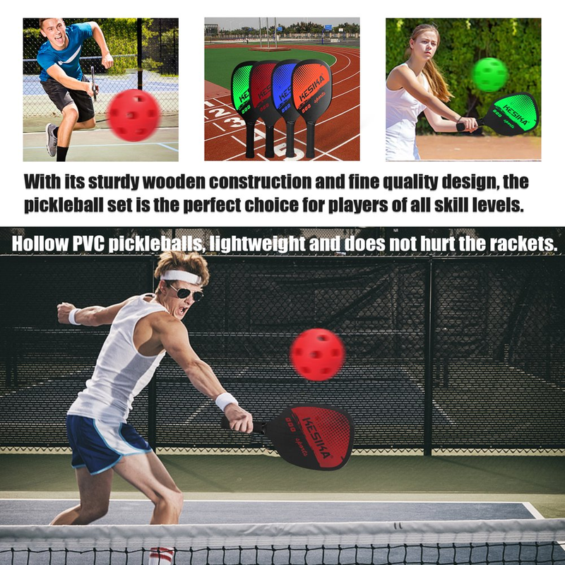 6 Piece Pickleball Paddle Set with 4 Pickleball Balls and Carrying Bag