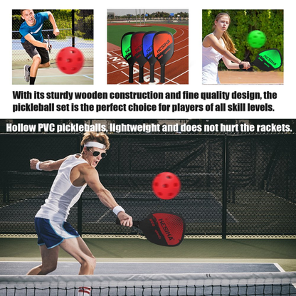 6 Piece Pickleball Paddle Set with 4 Pickleball Balls and Carrying Bag