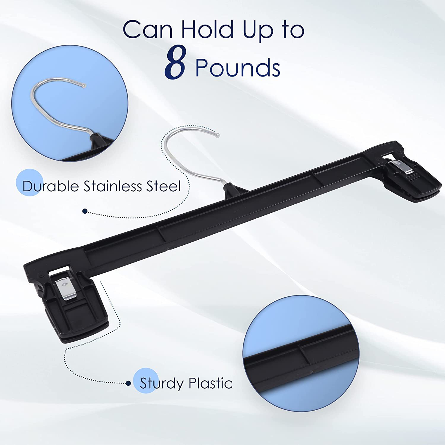 Hanger Central Space Saving, Heavy Duty Slim Plastic Pants Hangers, Ridged Non-Slip with Pinch Clips, 360-Rotating Chrome Swivel Hook, in Black, 10/12/14 Inch, 30 Pack (10")