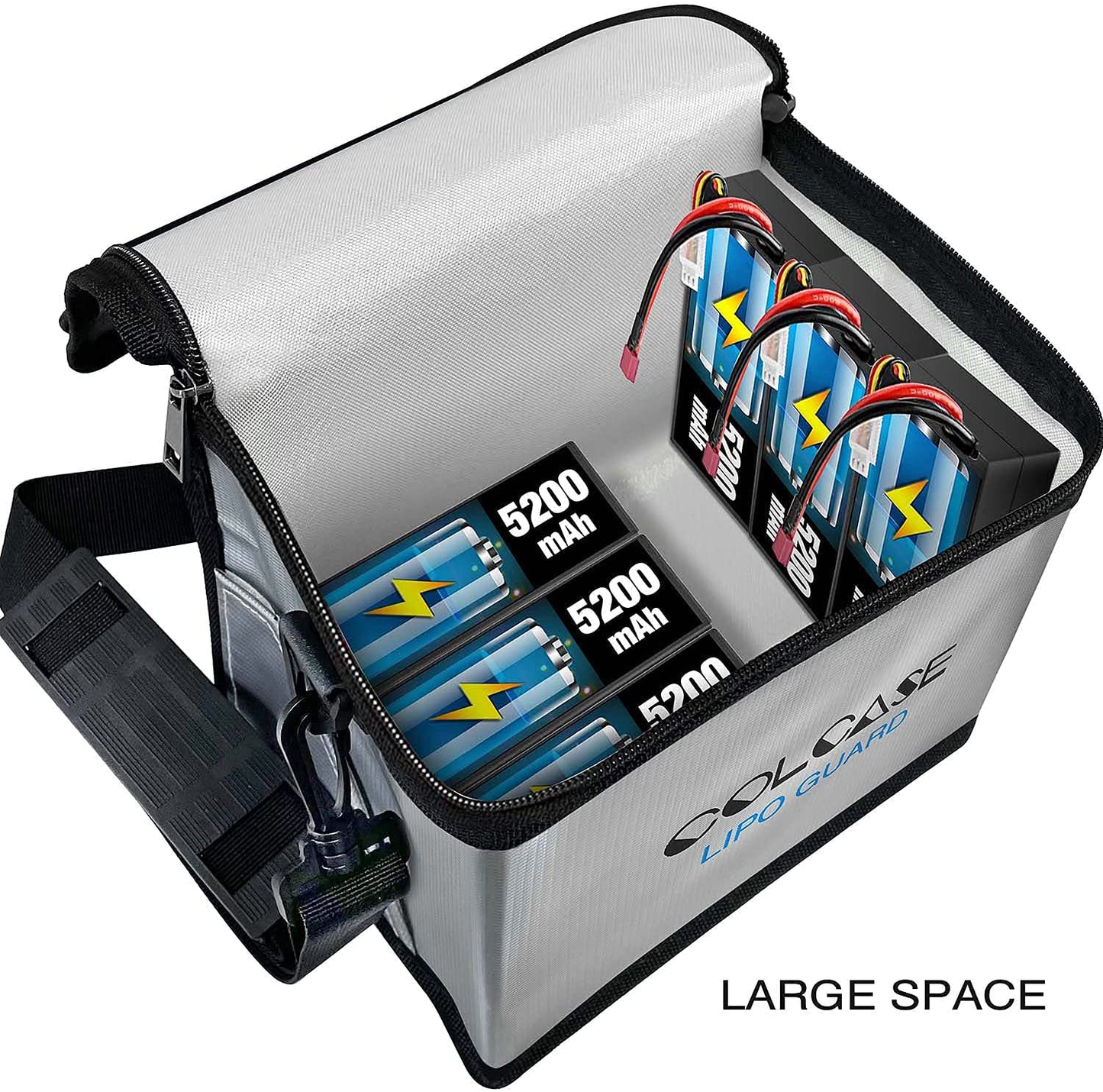 COLCASE Upgraded Fireproof Lipo Safe Bag for Lipo Battery Storage and Charging , Large Space Highly Sturdy Double Zipper Lipo Battery Guard (8.46x5.70x6.5 in)
