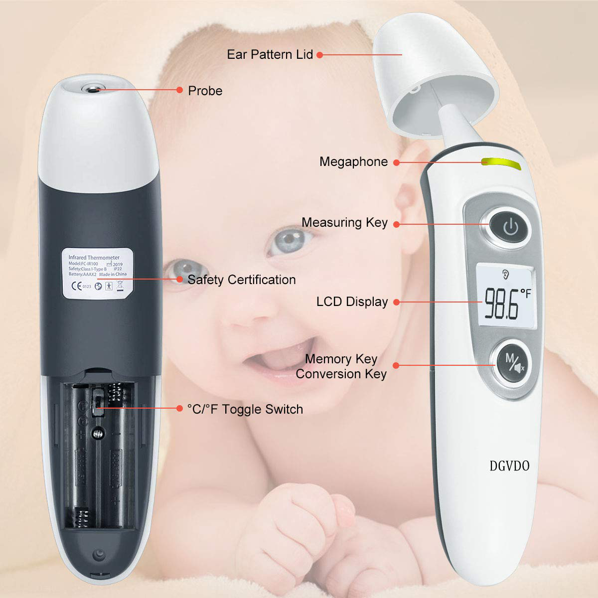 Non-Contact Forehead Thermometers, No Touch Digital Infrared Thermometer for Adults, Kids and Baby, Touchless Thermometer Within 0.4 Inch Distance, Fever Alarm, Memory Function