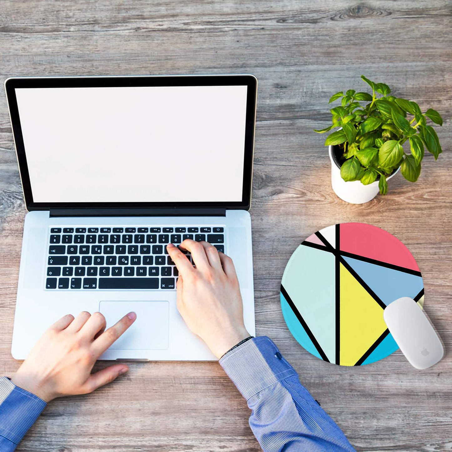 ITNRSIIET Mouse Pad, Colorful Geometric Pattern Design Round Mousepad. Customized Gaming Mousepads for Laptop and Computer. Cute Design Desk Accessories. Non-Slip, Stitched Edges, Waterproof