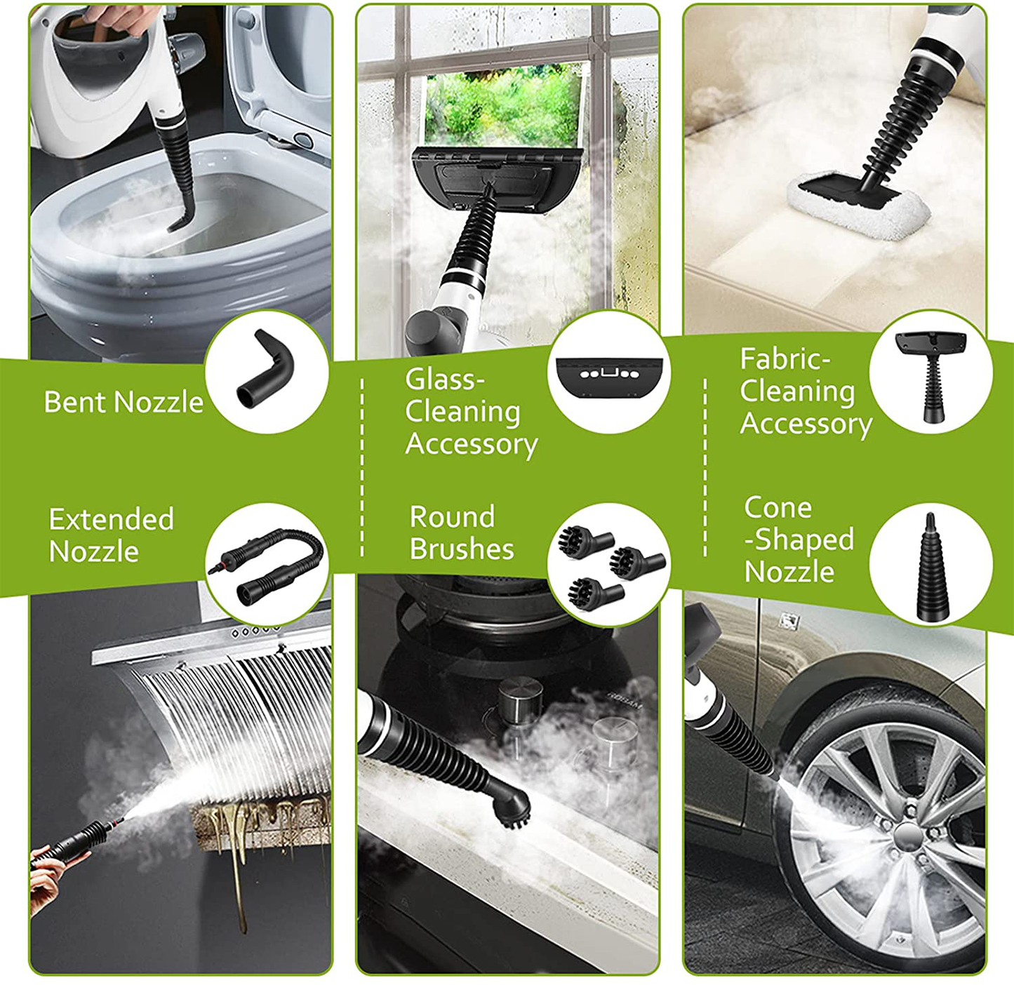 Handheld Steam Cleaner, Pressurized Steam Cleaner with 11 Piece Accessory Set for Home Use, Multi-Surface All Natural Steamer for Cleaning Carpet