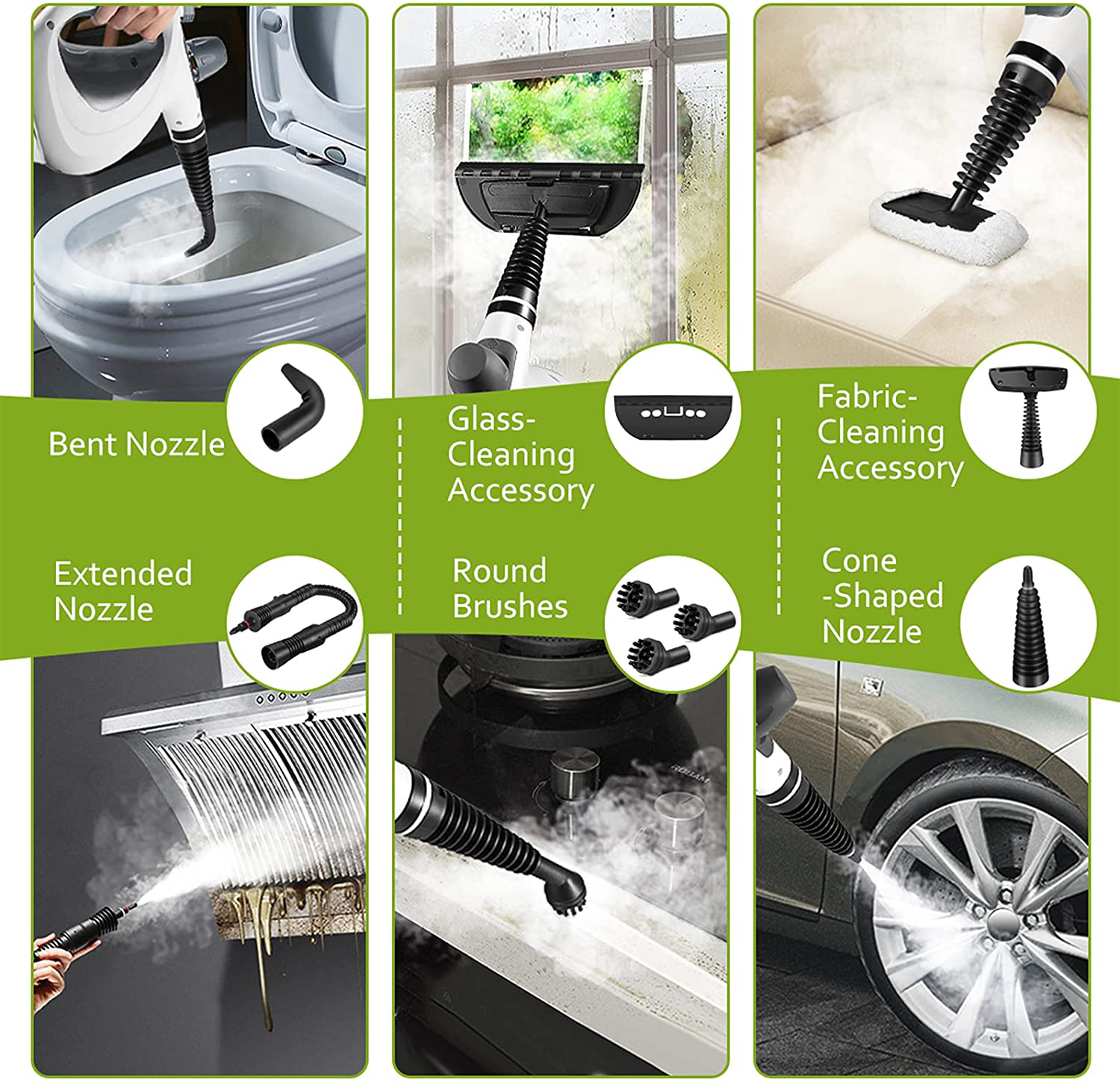 Handheld Steam Cleaner, Pressurized Steam Cleaner with 11 Piece Accessory Set for Home Use, Multi-Surface All Natural Steamer for Cleaning Carpet
