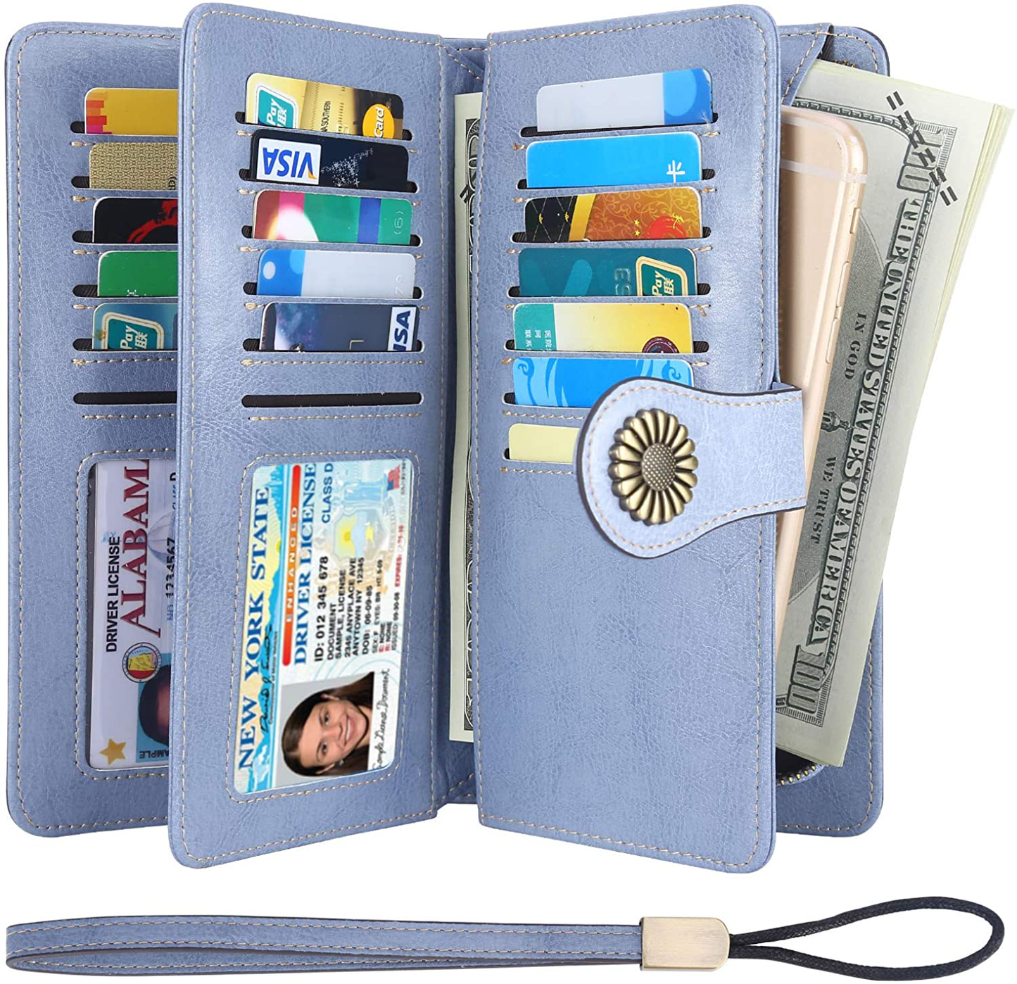 Lavemi Womens Large Capacity RFID Blocking Leather Wristlet Clutch Wallets Card Holder