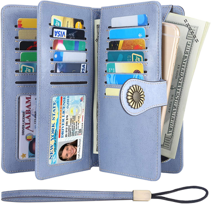 Lavemi Womens Large Capacity RFID Blocking Leather Wristlet Clutch Wallets Card Holder