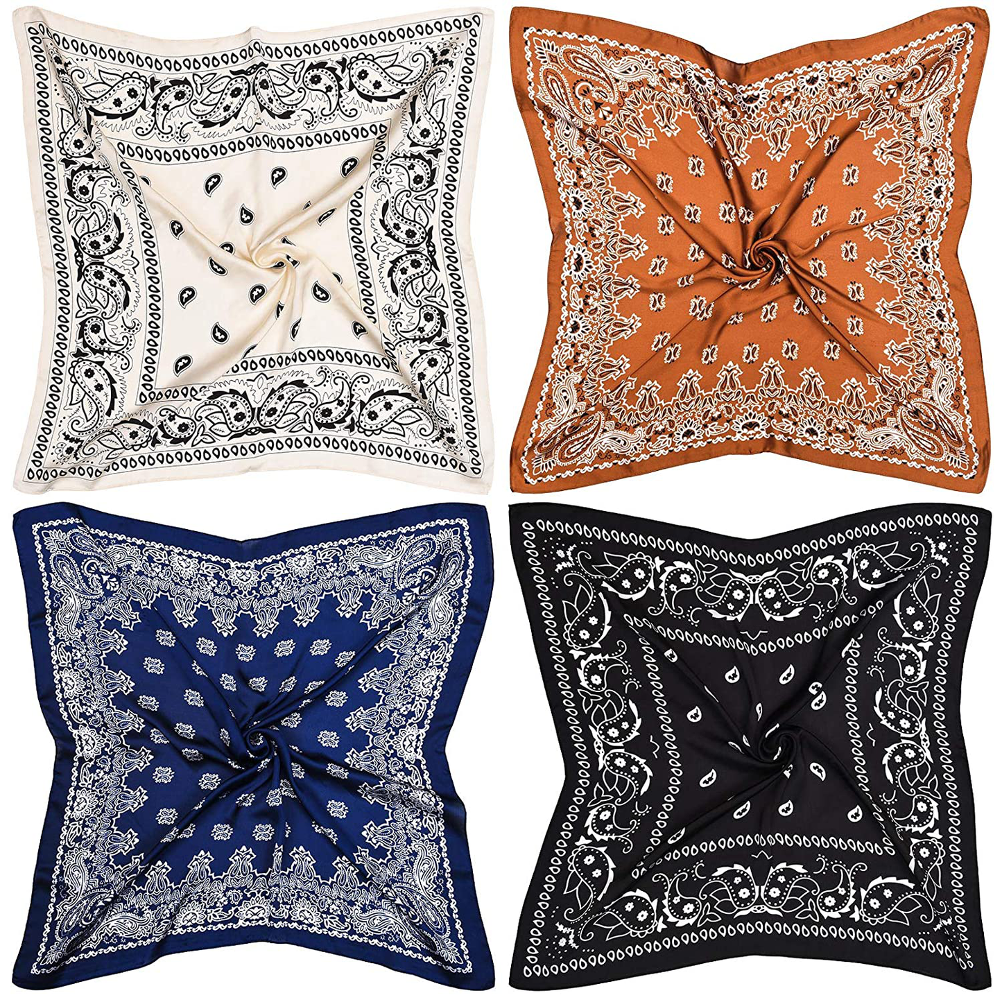 4 Pieces 27 Inch Satin Headband Scarves Silk Feeling Bandana Boho Head Scarves for Women Girls (Classic Pattern)
