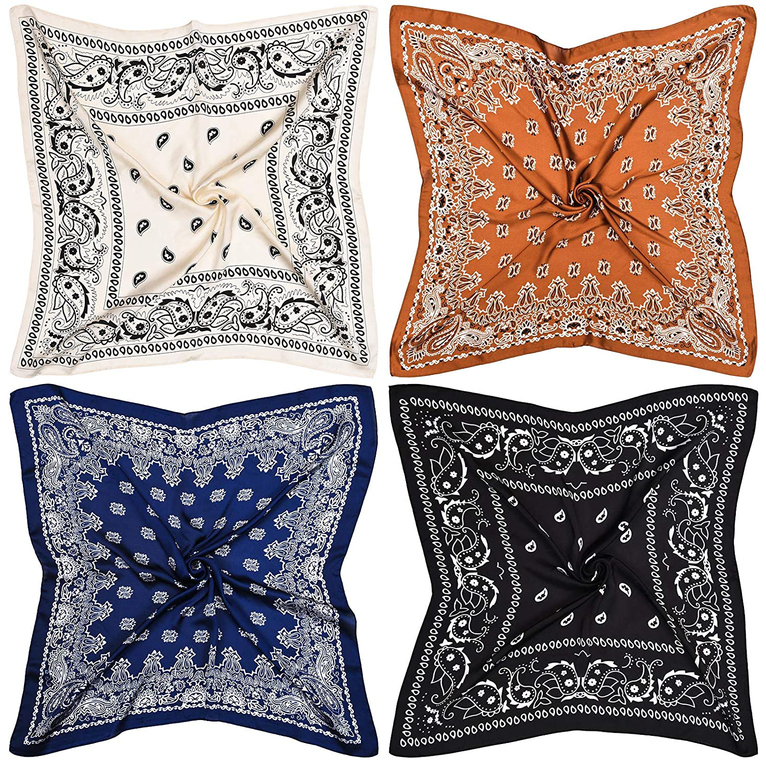 4 Pieces 27 Inch Satin Headband Scarves Silk Feeling Bandana Boho Head Scarves for Women Girls (Classic Pattern)