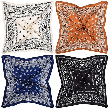 4 Pieces 27 Inch Satin Headband Scarves Silk Feeling Bandana Boho Head Scarves for Women Girls (Classic Pattern)