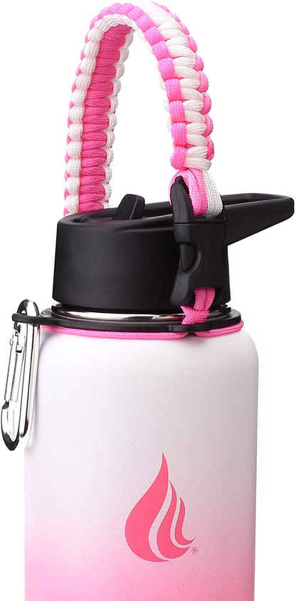  Wide Mouth Paracord Handle - Strap Carrier with Safety Ring and Carabiner - Compatible with 18, 24, 32, 40, and 64 oz Stainless Steel Water Bottles