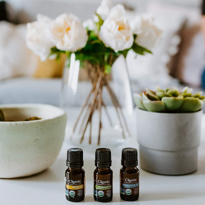 Set of 5 100% Pure Natural Cliganic USDA Organic Aromatherapy Essential Oils