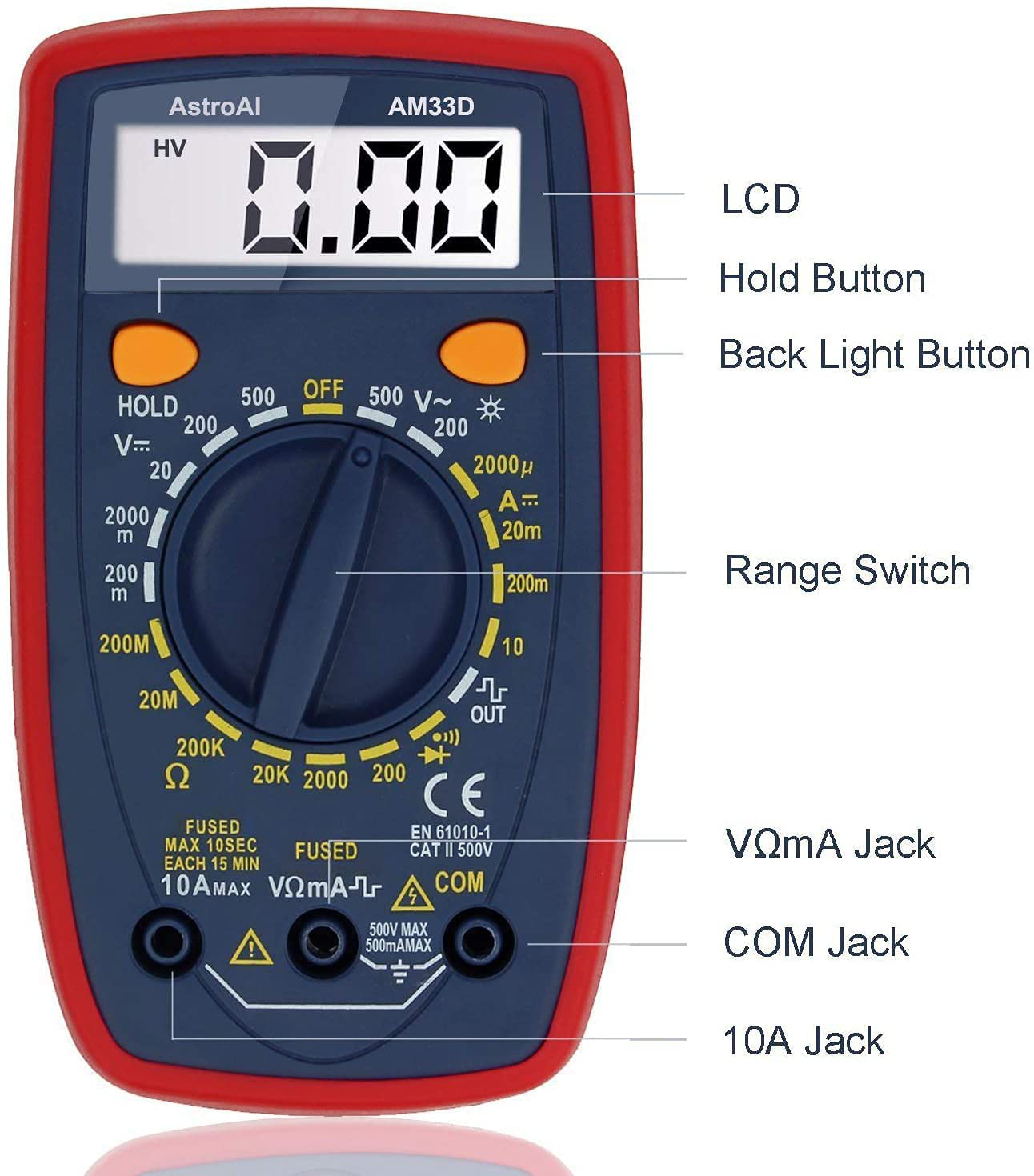 AstroAI Multimeter 2000 Counts Digital Multimeter with DC AC Voltmeter and Ohm Volt Amp Tester ; Measures Voltage, Current, Resistance; Tests Live Wire, Continuity