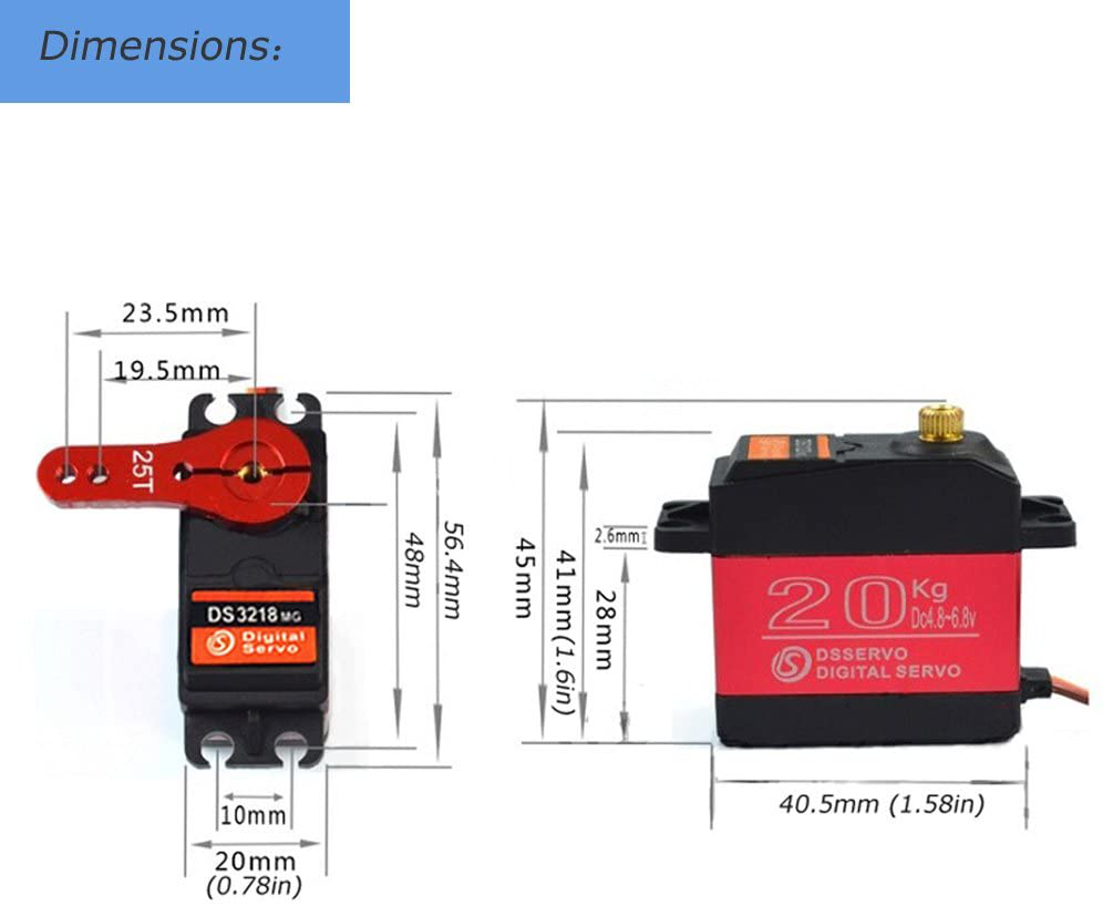 ANNIMOS 20KG Digital Servo High Torque Full Metal Gear Waterproof for RC Model DIY, DS3218MG,Control Angle 270°