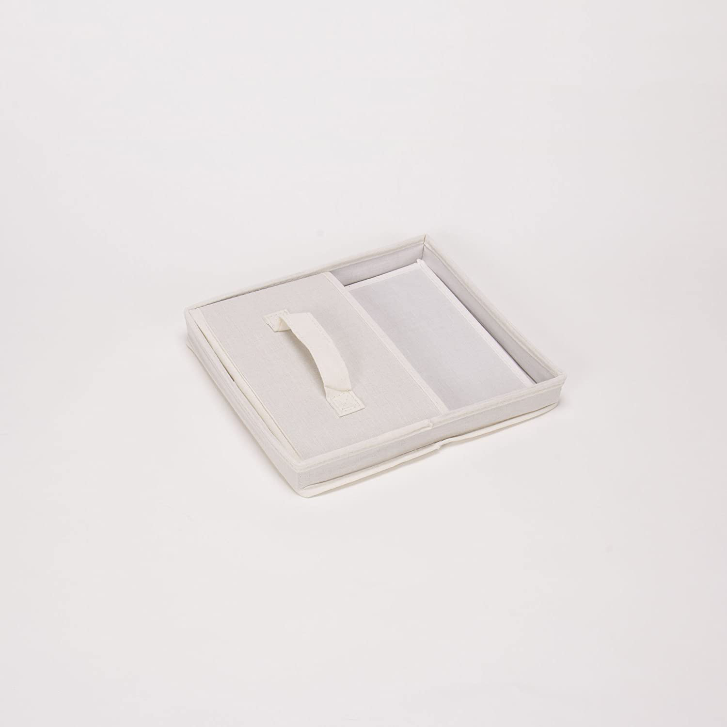 Household Essentials 111 Storage Box with Lid and Handle - Natural Beige Canvas - Medium,Natural Trim