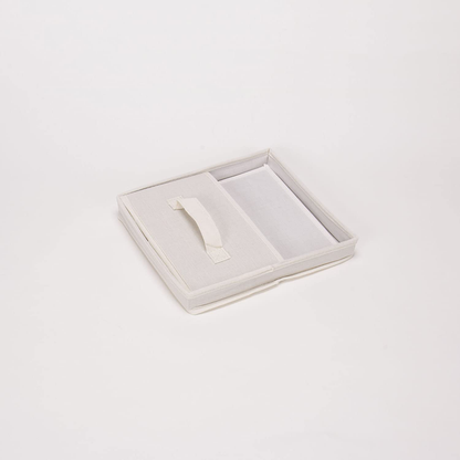 Household Essentials 111 Storage Box with Lid and Handle - Natural Beige Canvas - Medium,Natural Trim