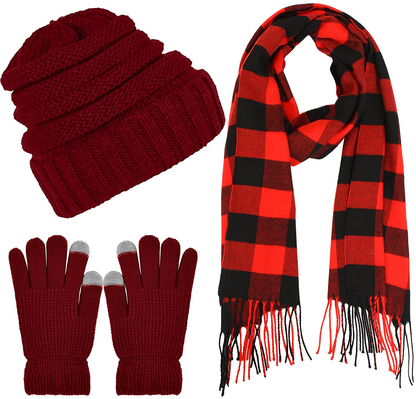 Aneco Winter Warm Knitted Scarf Beanie Hat and Gloves Set Men & Women's Soft Stretch Hat Scarf and Mitten Set