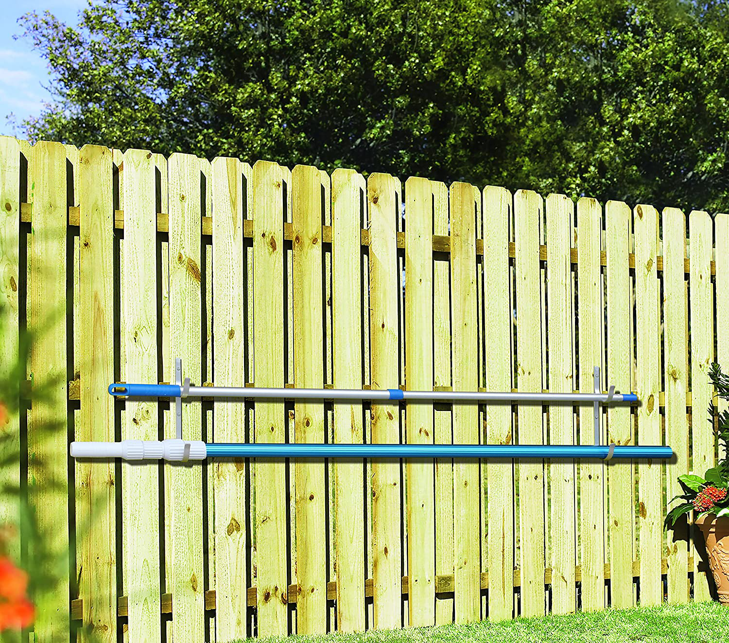 Pool Pole Hanger Premium 4pc Aluminium Holder Set by Aquatix Pro, Ideal Hooks for Telescopic Poles, Skimmers, Leaf Rakes, Nets, Brushes, Vacuum Hose, Garden Tools and Swimming Pool Accessories