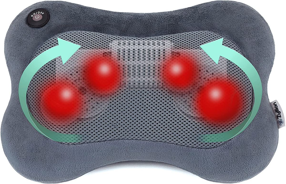 Zyllion Shiatsu Back and Neck Massager - Kneading Massage Pillow with Heat for Shoulders, Calf, Legs, Feet, Hands, Home, Office, Chair and Car - Black (ZMA-13-BK)