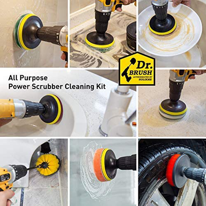 Holikme 20Piece Drill Brush Attachments Set, Scrub Pads & Sponge, Buffing Pads, Power Scrubber Brush with Extend Long Attachment, Car Polishing Pad Kit