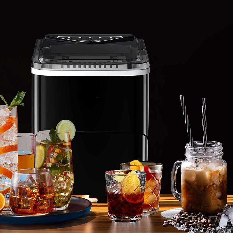 Self-Cleaning Countertop Ice Machine with Ice Scoop and Basket 