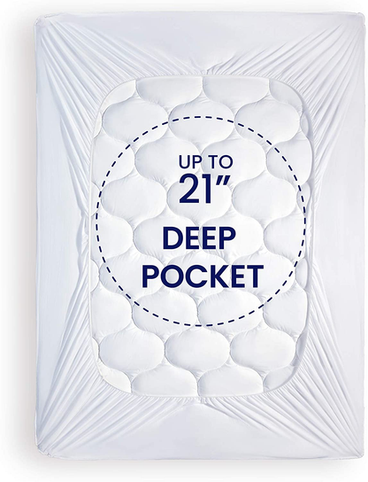SLEEP ZONE Quilted Mattress Pad Cover - Extra Thick Soft Fluffy Bedding Topper Pillow Top Upto 21 inch Deep Pocket, White, Twin