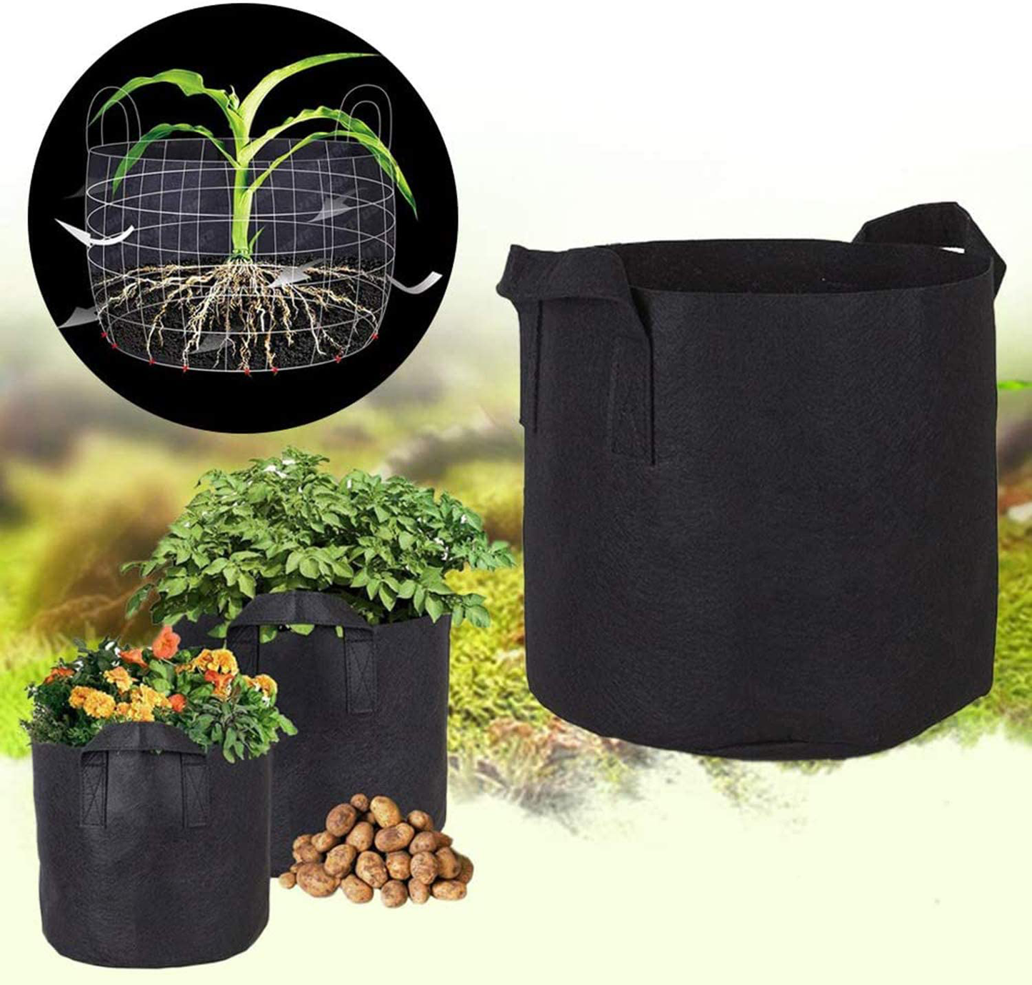 5 Pack Premium Grow Bags Heavy Duty Thickened Non-woven Plant Fabric Pots with Handles