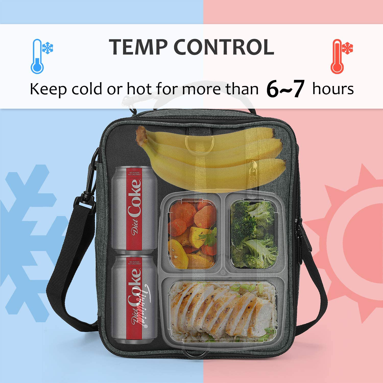 Expandable Insulated Lunch Bag, Leakproof Flat Lunch Cooler Tote with Shoulder Strap for Men and Women, Suitable for Work & Office Tirrinia, Blue