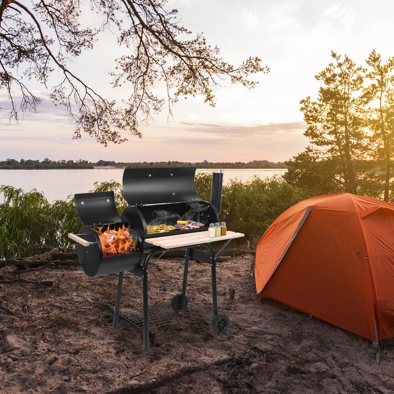 Outdoor BBQ Charcoal Grill Barbecue Pit with Offset Smoker