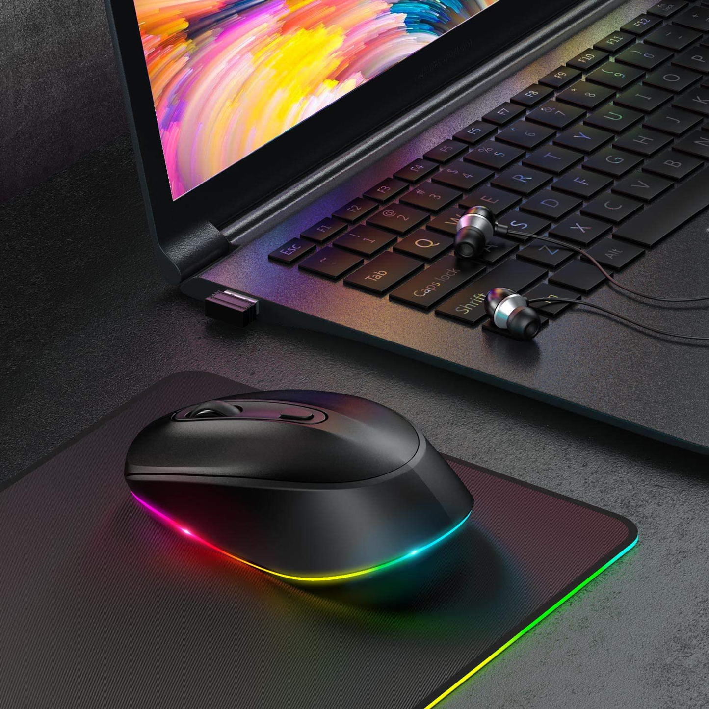 seenda Wireless Mouse, Ultra Silent Rechargeable Light Up LED Mouse with USB Receiver, Comfortable Cordless Mice and 3 Adjustable DPI for Laptop Computer Chromebook, Black