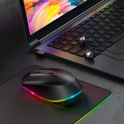 seenda Wireless Mouse, Ultra Silent Rechargeable Light Up LED Mouse with USB Receiver, Comfortable Cordless Mice and 3 Adjustable DPI for Laptop Computer Chromebook, Black