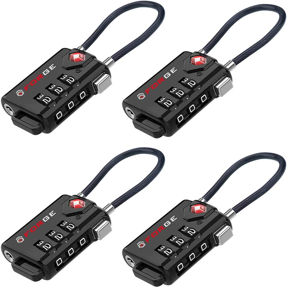 TSA Approved Cable Luggage Locks, Re-settable Combination with Alloy Body