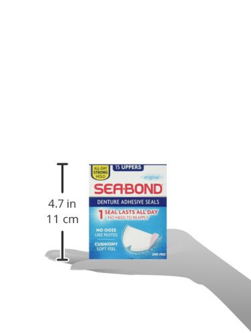 Sea Bond Secure Denture Adhesive Seals Original Uppers, Zinc Free, All Day Hold, Mess Free,15 Count