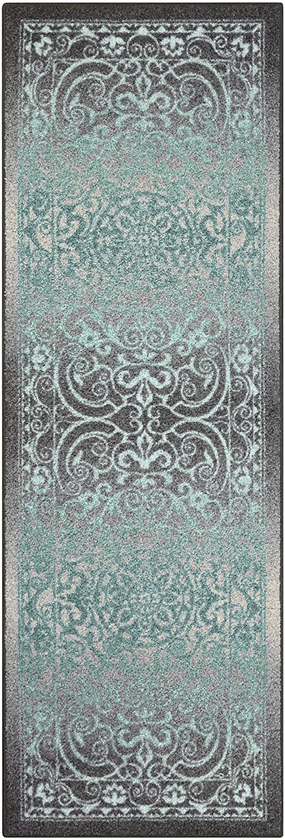 Pelham Vintage Runner Rug Non Slip Washable Hallway Entry Carpet [Made in USA], 2 x 6, Grey/Blue