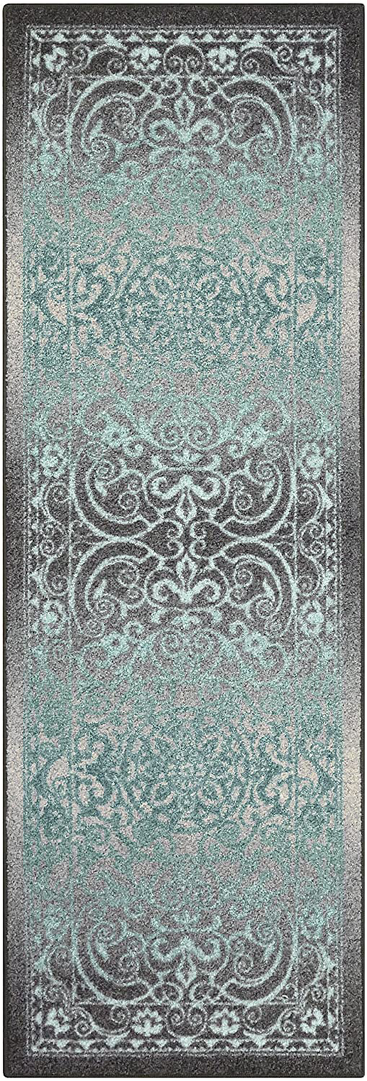 Pelham Vintage Runner Rug Non Slip Washable Hallway Entry Carpet [Made in USA], 2 x 6, Grey/Blue
