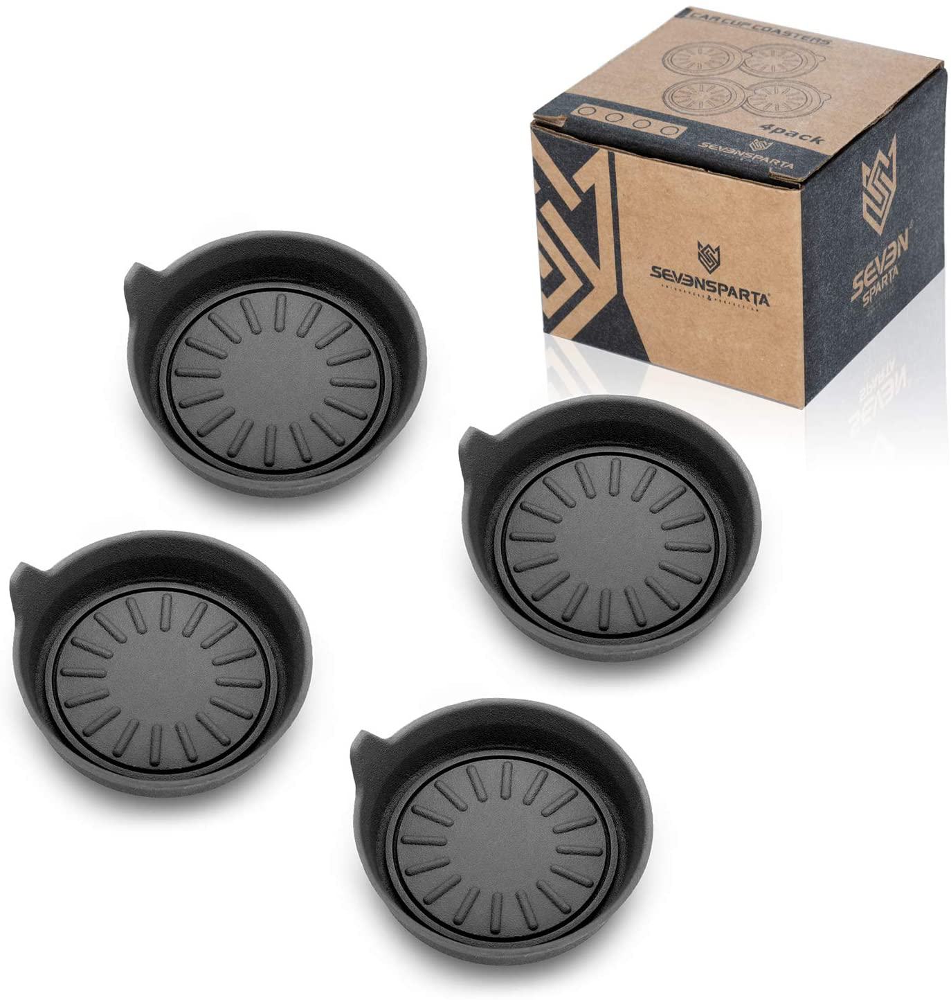 Seven Sparta Car Coasters for Cup Holders, Silicone Cup Holder Coasters, Universal Vehicle Coasters, Set of 4 Pack, 3-1/8" Diameter