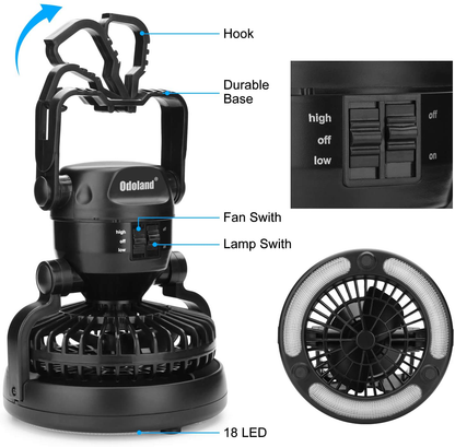 Odoland Portable LED Camping Lantern with Ceiling Fan - Hurricane Emergency Survival Kit
