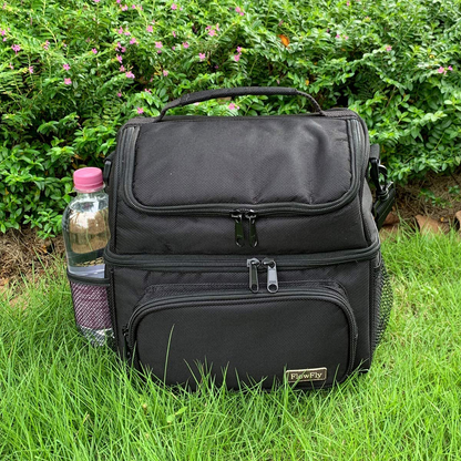 FlowFly Double Layer Cooler Insulated Lunch Bag Adult Lunch Box Large Tote Bag for Men, Women, With Adjustable Strap,Front Pocket and Dual Large Mesh Side Pockets,Pink