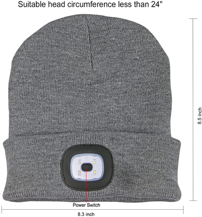 Knitted Unisex Beanie Hat with Light, USB Rechargeable LED Headlamp Flashlight Hat