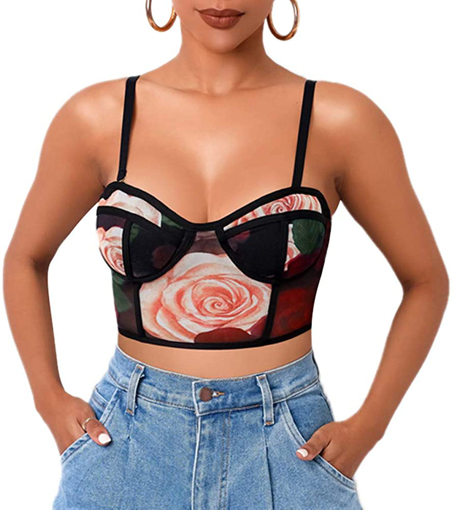 Women Y2K Cropped Tank Tops Sexy V Neck Spaghetti Strap Crop Top Lace Cami Shirt Sleeveless Patchwork Camisole