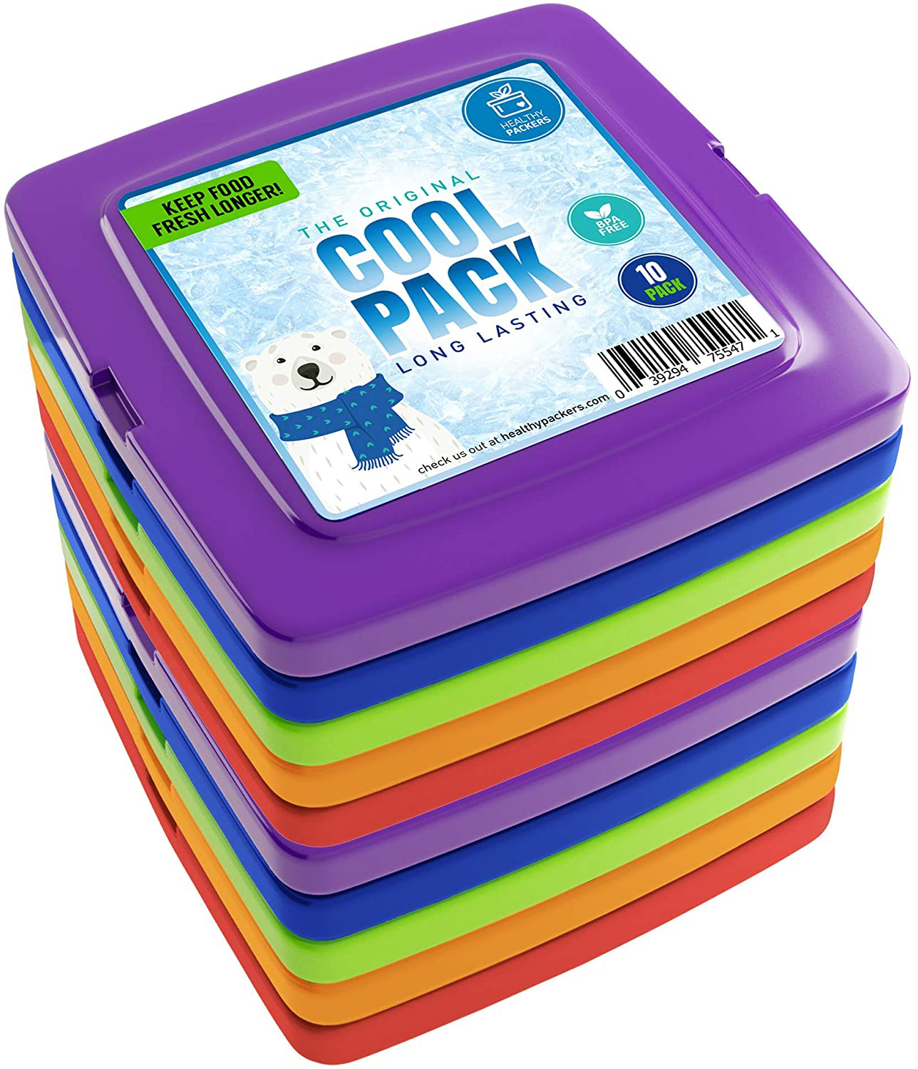 Healthy Packers Cool Pack, Slim Ice Pack for Lunch Box - Quick Freeze and Long-Lasting - Freezer Cold Packs for Cooler Bag and Lunch Boxes - Original Long-Lasting Formula (10 pack)