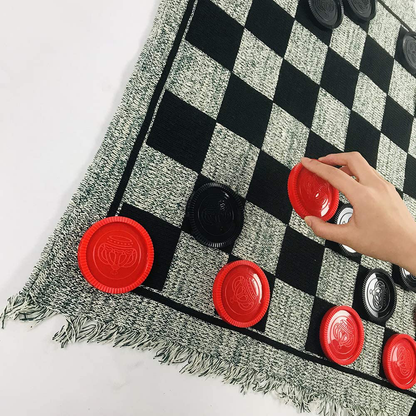 Yuanhe 3 in 1 Gaint Checker Set Including Tic Tac Toe Game with Reversible Rug, Calssic Indoor Outdoor Yard Games for Family
