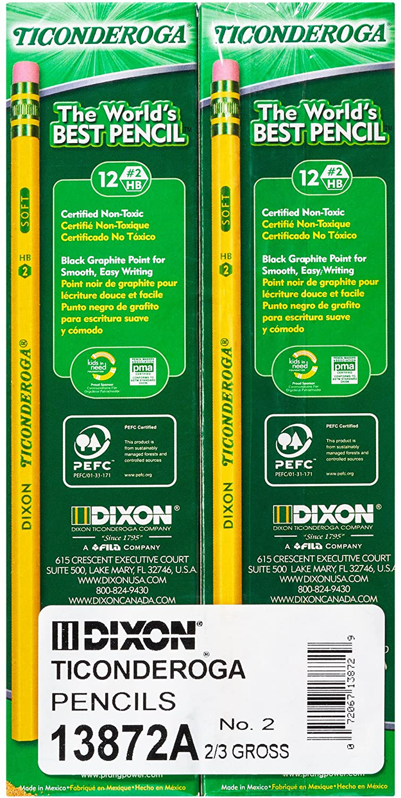 TICONDEROGA Pencils, Wood-Cased, Unsharpened, Graphite #2 HB Soft, Yellow, 96-Pack (13872)